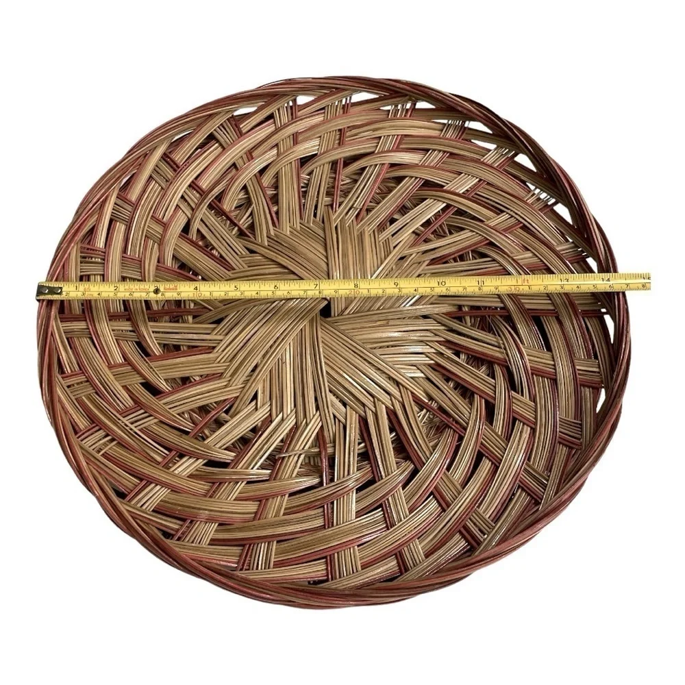 2 Basket Tray Round Two-Tone Coco Midrib Boho Rattan Wicker Reed Basket Decor